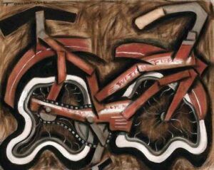 Vintage Red Cruiser Bicycle Abstract Painting: Canvas Fine Art Print for Sale