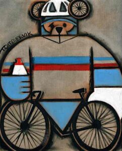Cycling Bear Abstract Painting: Canvas Fine Art Print for Sale