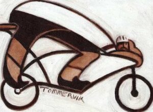 Cyclist Resting Abstract Painting: Canvas Fine Art Print for Sale