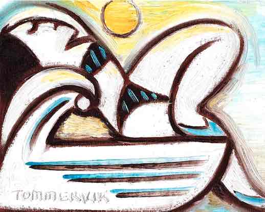 Abstract Woman Lying on Watercraft Painting