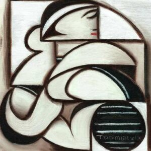 Vintage Bathing Beauty Geometric Abstract Painting: Canvas Fine Art Print for Sale