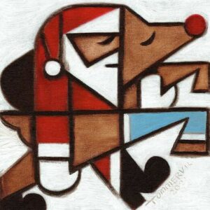 Reindeer With Broken Leg  Funny Modern Christmas Painting: Canvas Fine Art Print for Sale