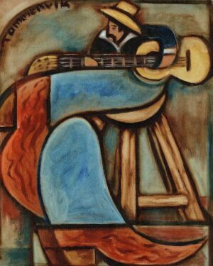 Cowboy Playing Guitar in Albuquerque New Mexico Painting