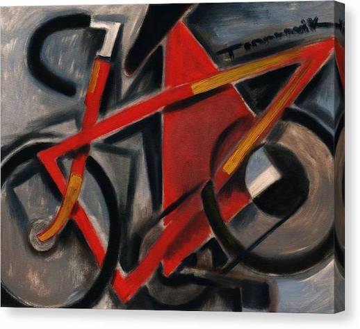 Bicycle Wall Art Print Abstract Red Ten Bike Painting, Cycling Room Decor: Canvas, Metal, Framed
