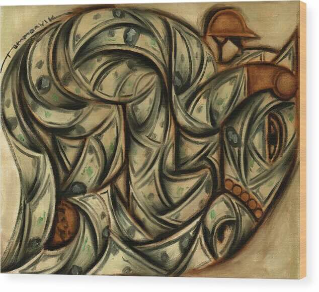green abstract horse racing wood wall art