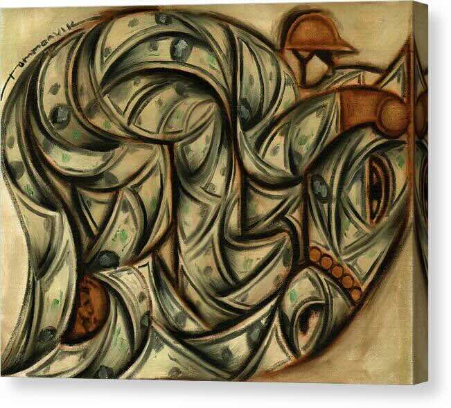 green abstract horse racing canvas wall art print