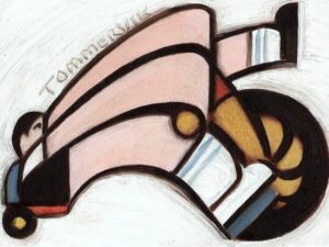 Original Kid Riding Toy Tricycle Painting, 12" x 9" Abstract Oil on Canvas (2020)